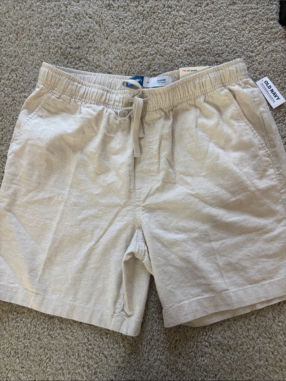 Old Navy Men's Natural Beige Elastic-Waist Linen-Blend Shorts